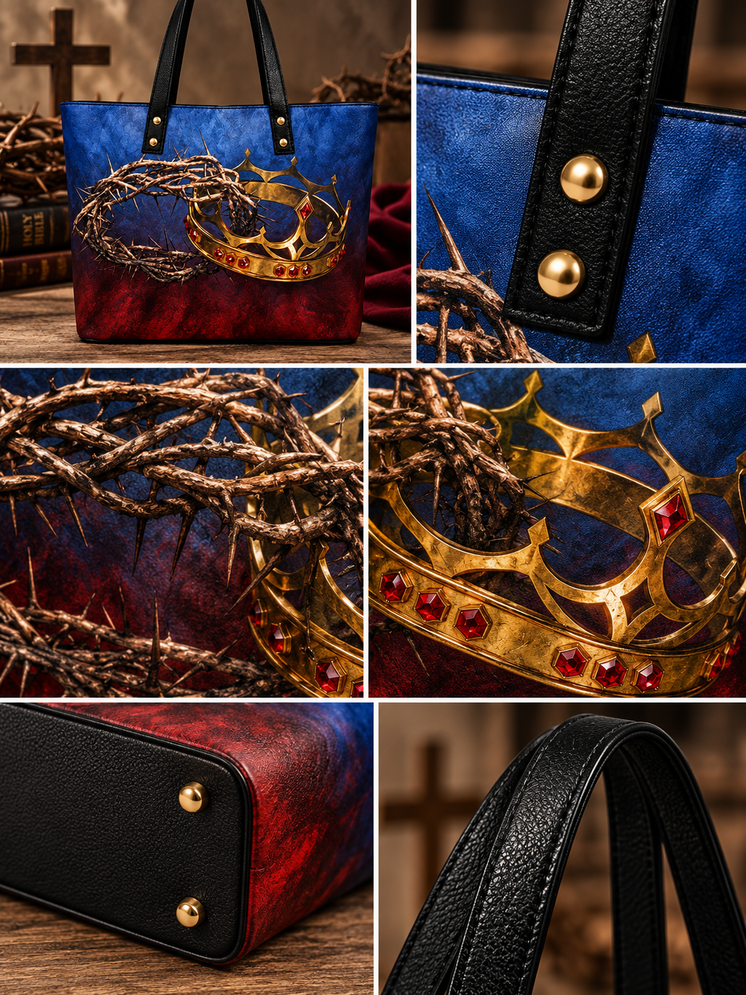 Crown of Thorns King of Kings Dual Crown Shoulder Tote Bag