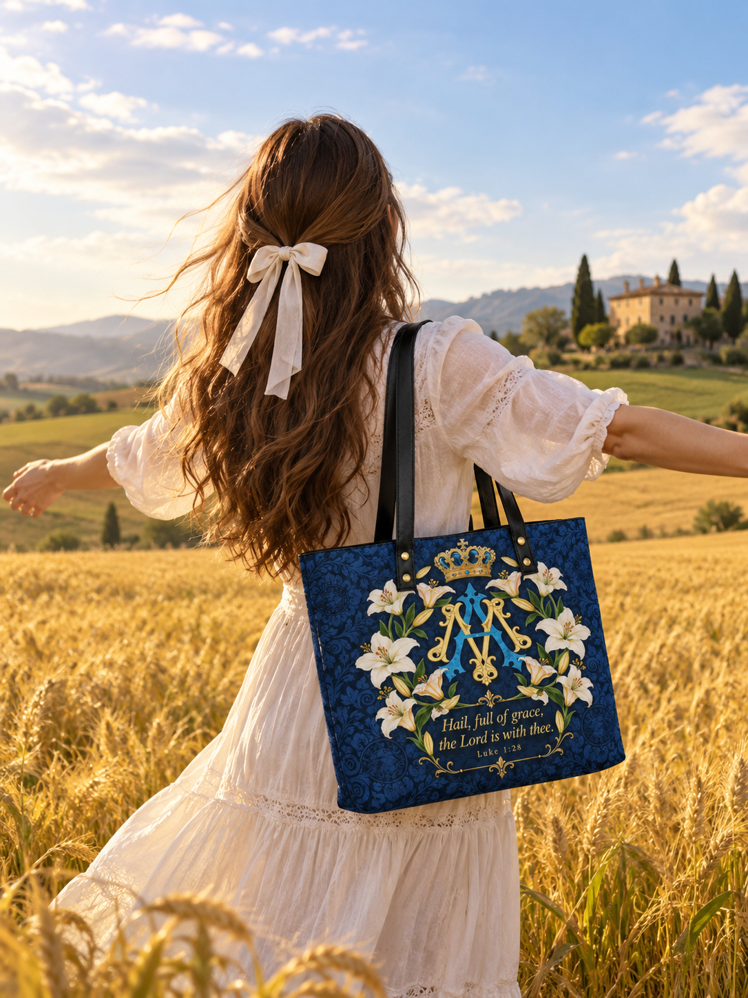 Blessed Virgin Mary Royal Ave Maria Monogram Shoulder Tote Bag