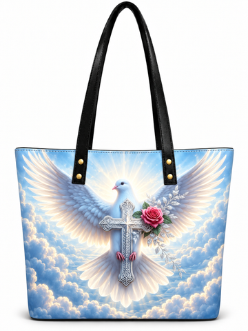 The Dove Serene Spirit Cross & Rose Shoulder Tote Bag