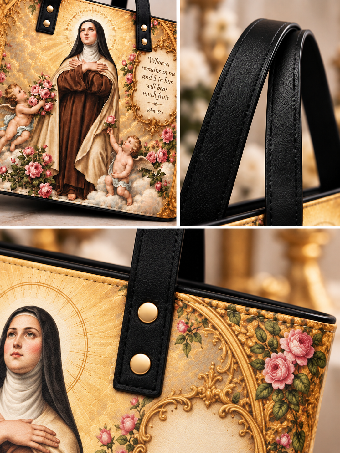 St. Thérèse Abide in Me Shoulder Tote Bag