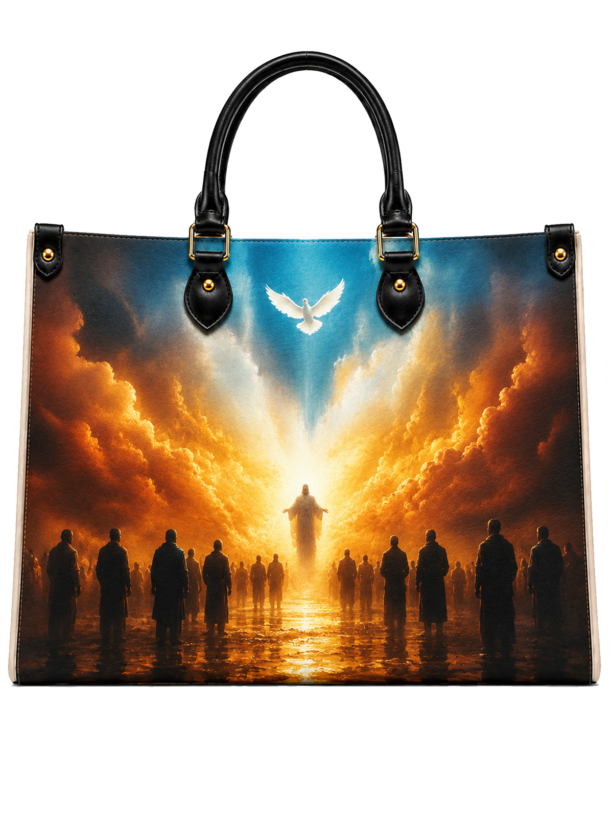 The Holy Spirit Divine Revelation Leather Tote Bag