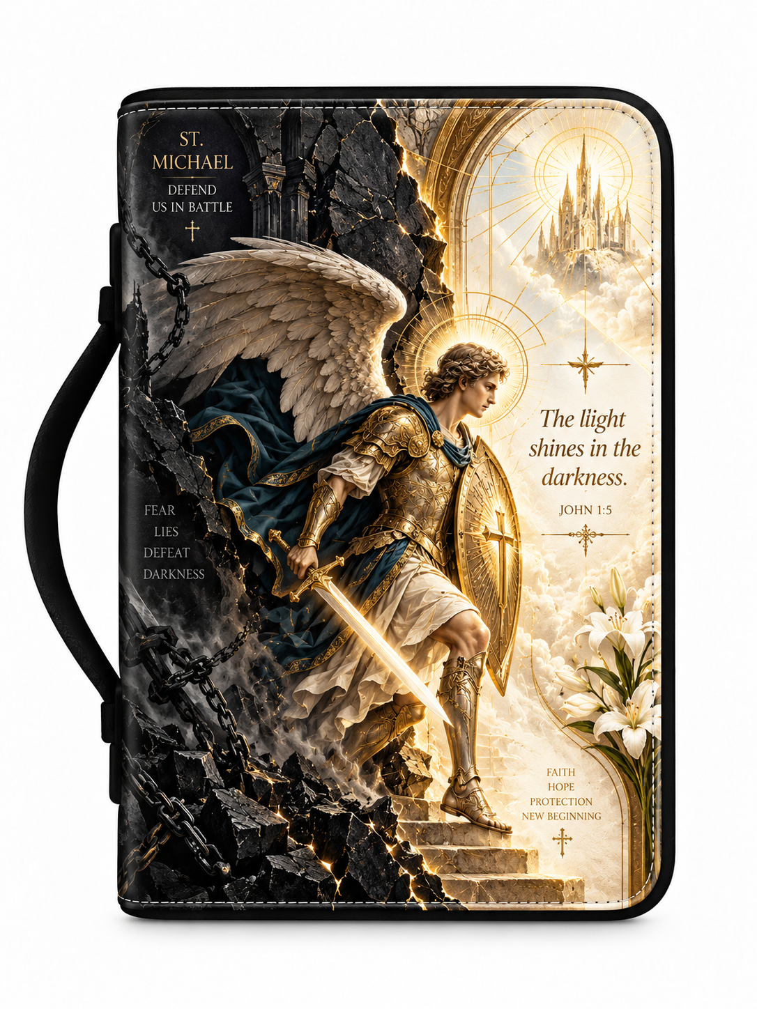 St. Michael The Light Shines In The Darkness Leather Clutch Bag