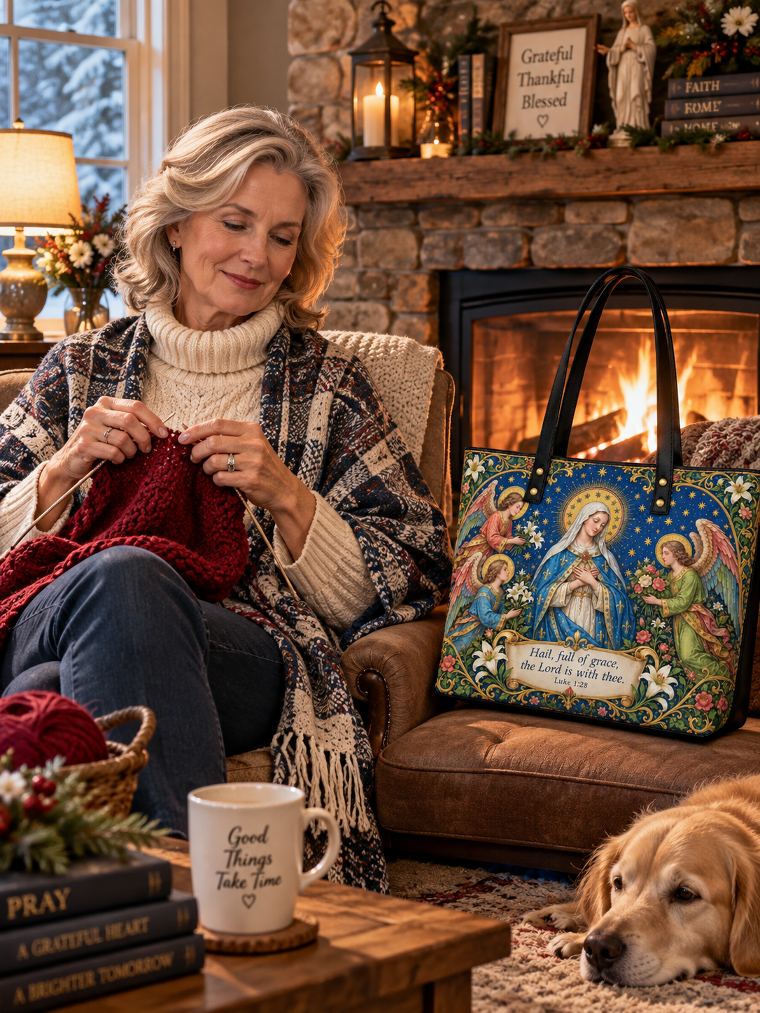 Blessed Virgin Mary Grace & Heavenly Angels Shoulder Tote Bag