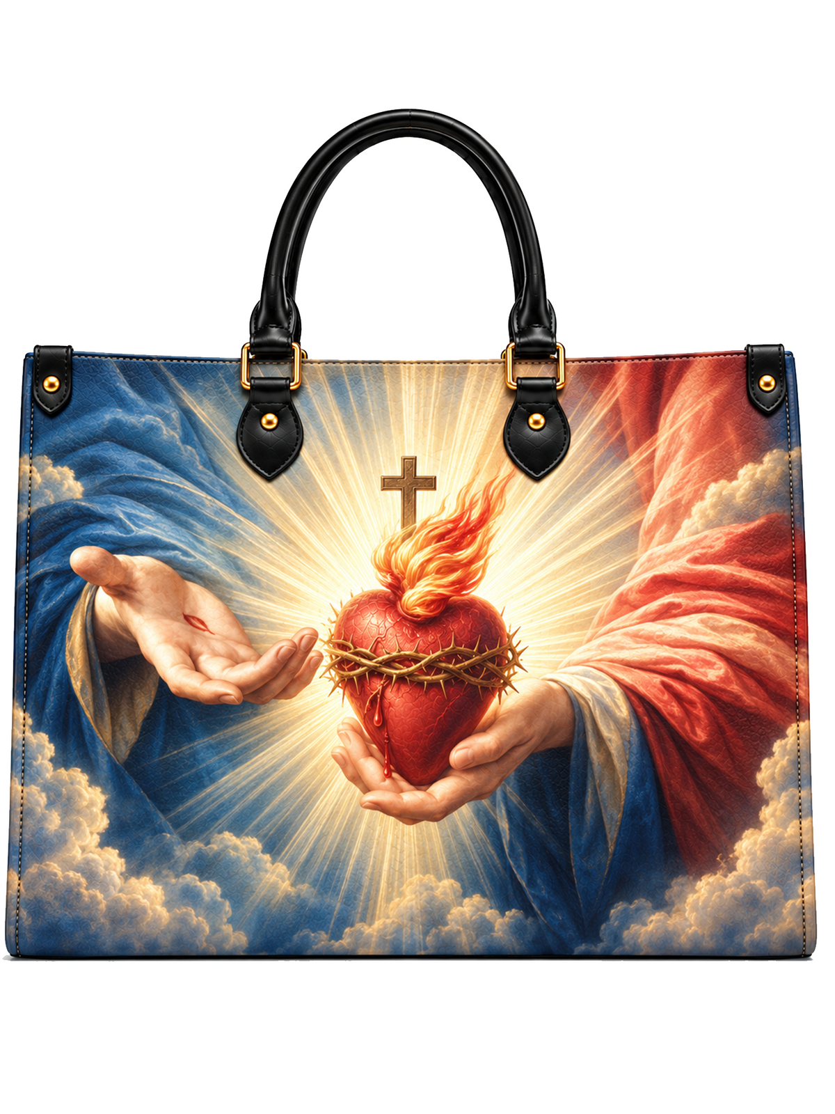 The Sacred Heart Of Mercy Leather Tote Bag