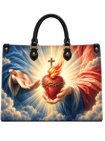 The Sacred Heart Of Mercy Leather Tote Bag