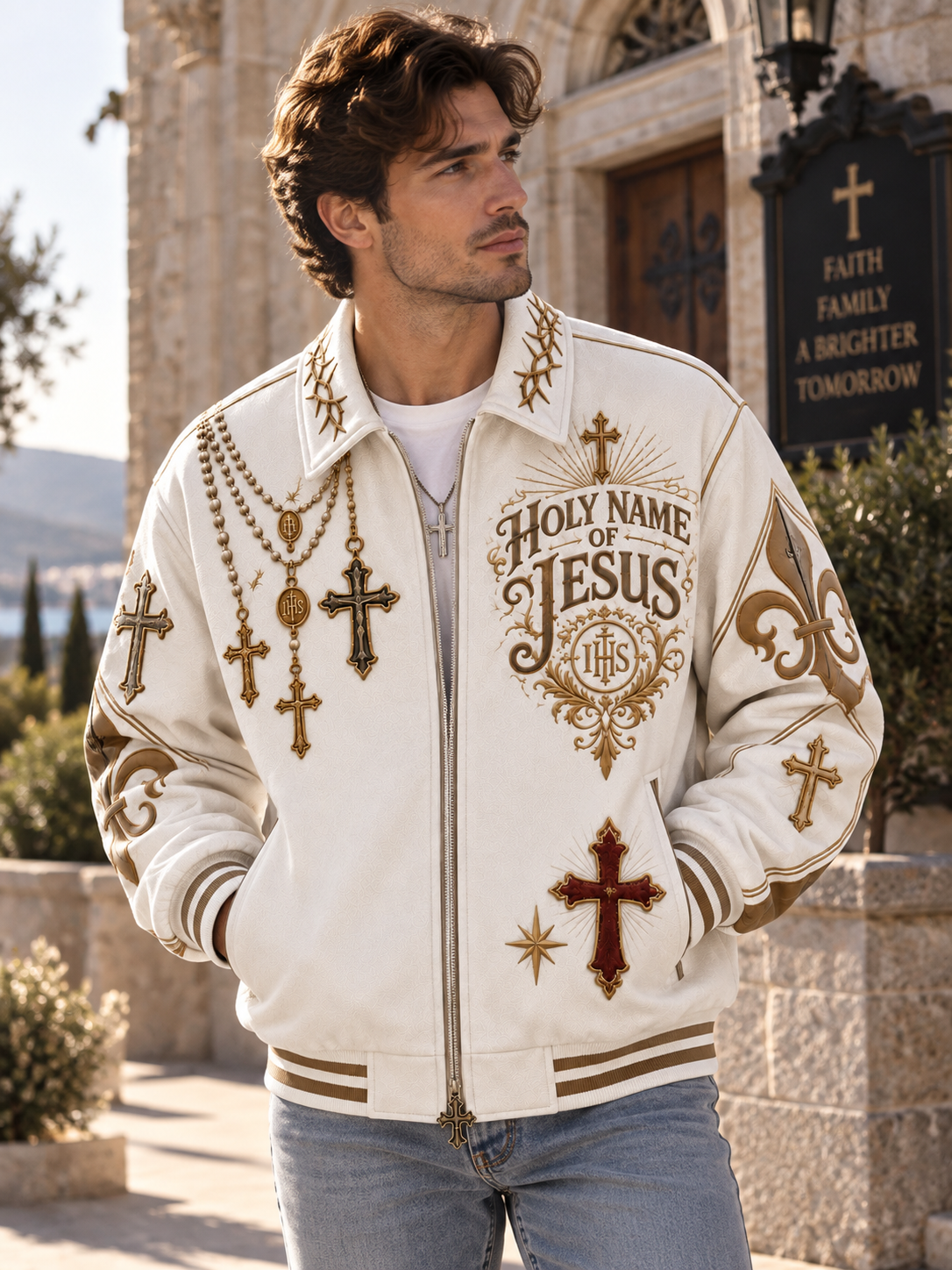Holy Name Of Jesus Sacred Collar Zip-up Jacket