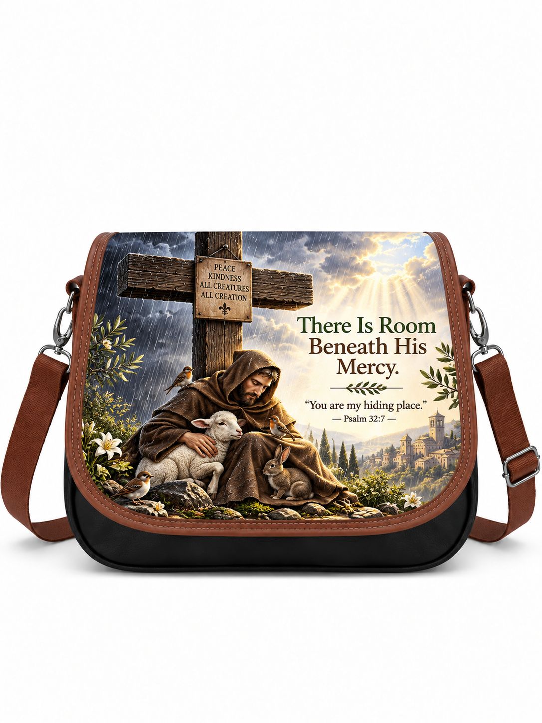 St. Francis Where Mercy Gives Shelter Saddle Bag