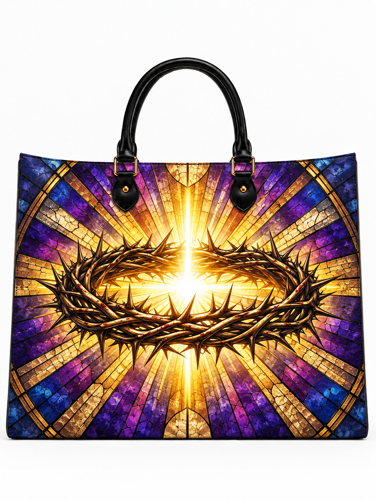 Crown of Thorns Radiant Stained Glass Leather Tote Bag