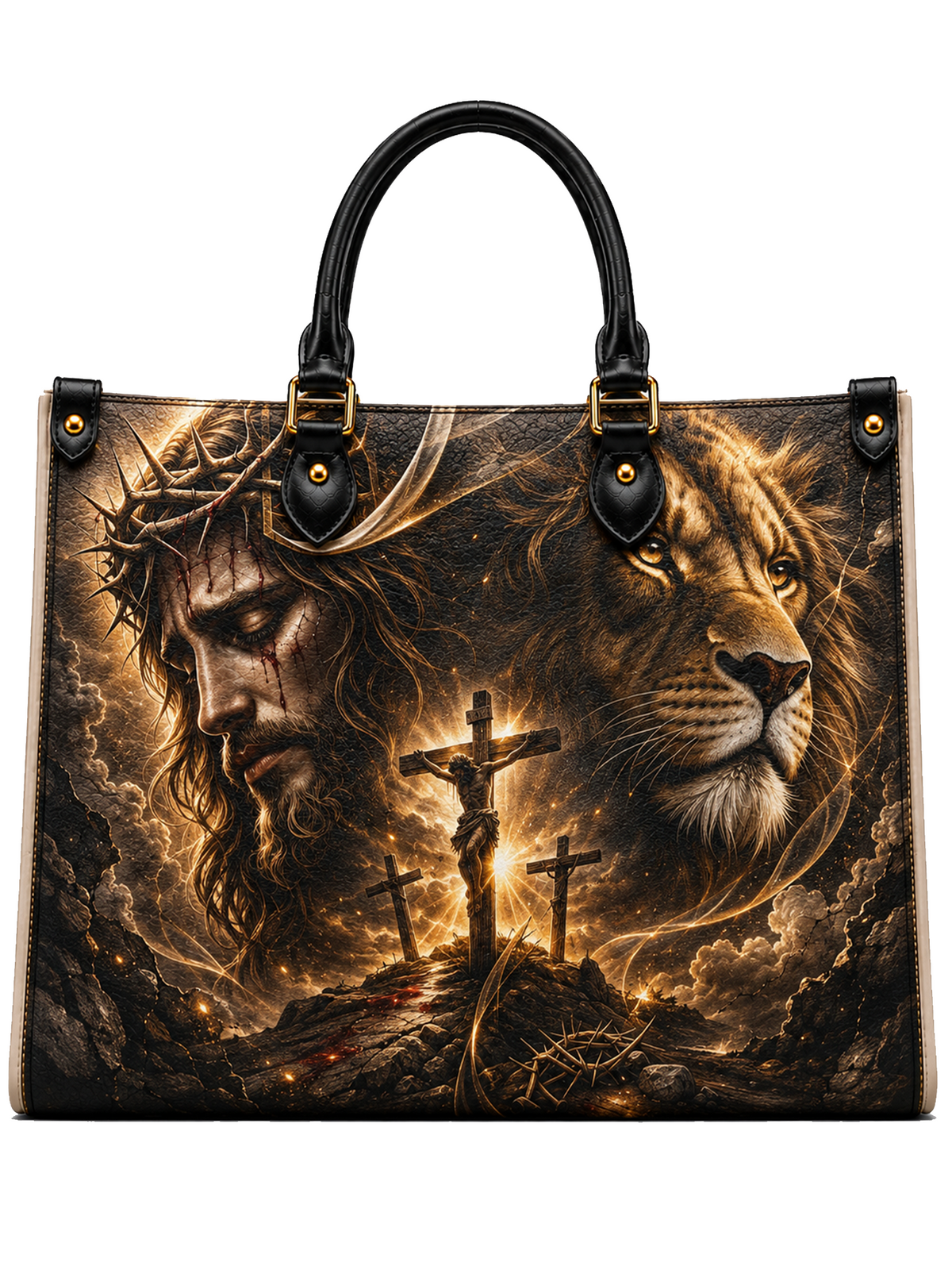 The Son Lion of Judah Leather Tote Bag