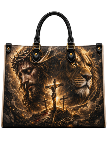 The Son Lion of Judah Leather Tote Bag