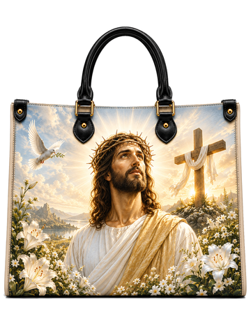 The Son Resurrection Hope Leather Tote Bag