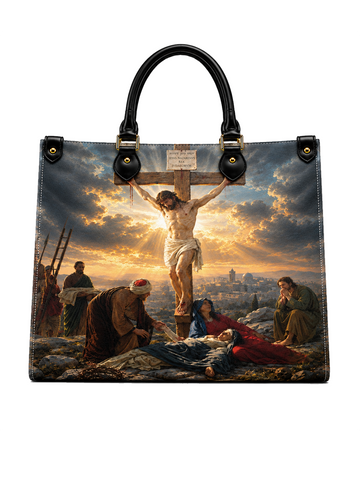 The Cross Sacrifice Of Calvary Leather Tote Bag