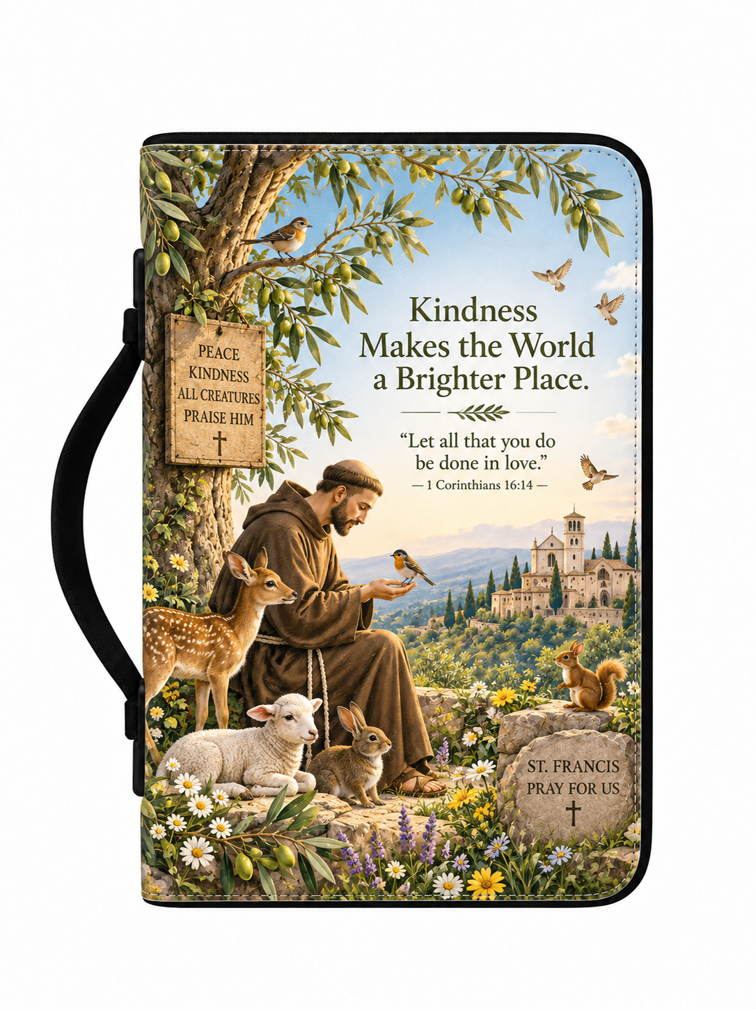 St. Francis Kindness Makes The World Brighter Leather Clutch Bag