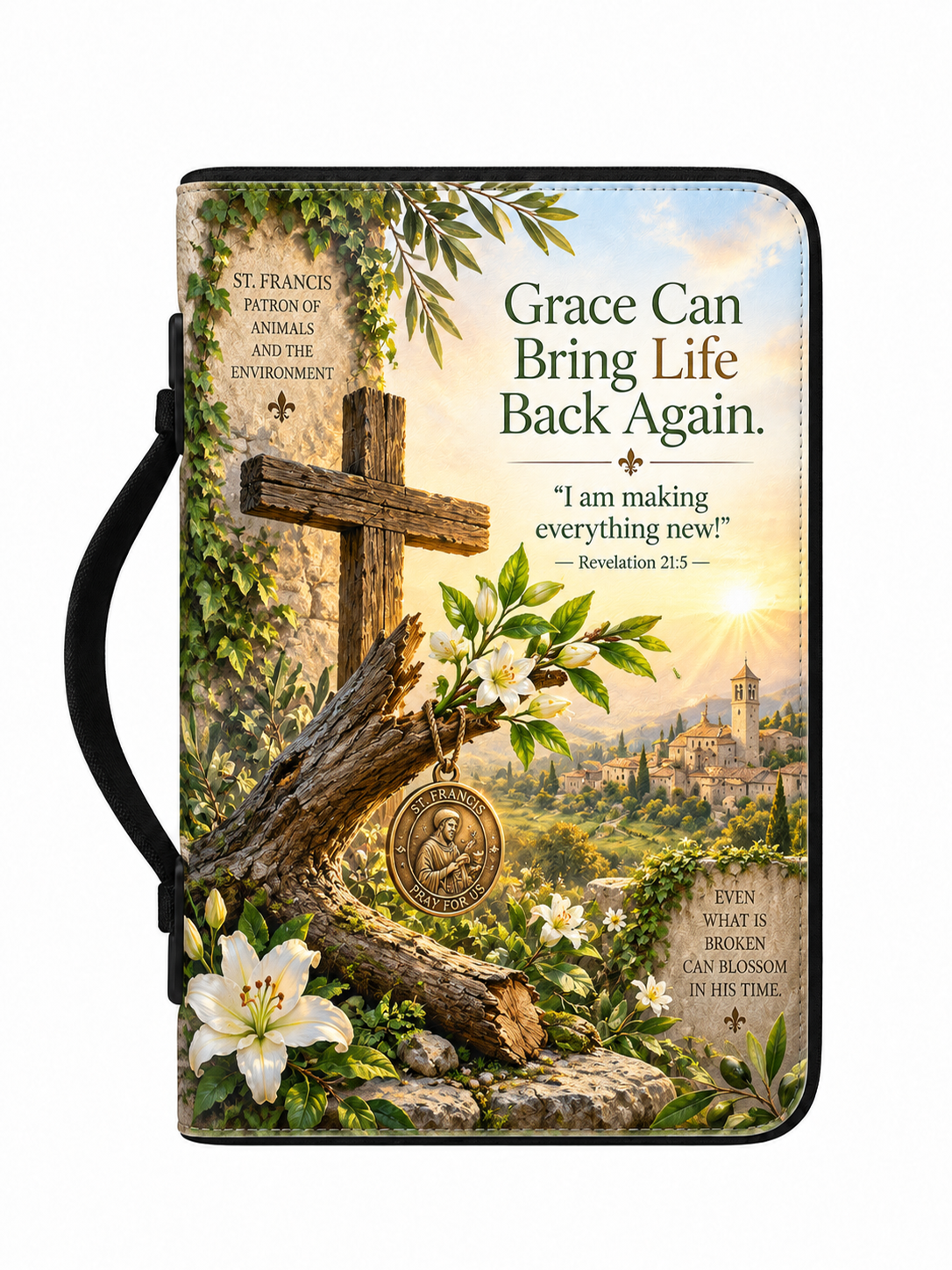 St. Francis The Broken Branch Blooms Again Leather Clutch Bag
