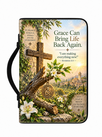 St. Francis The Broken Branch Blooms Again Leather Clutch Bag