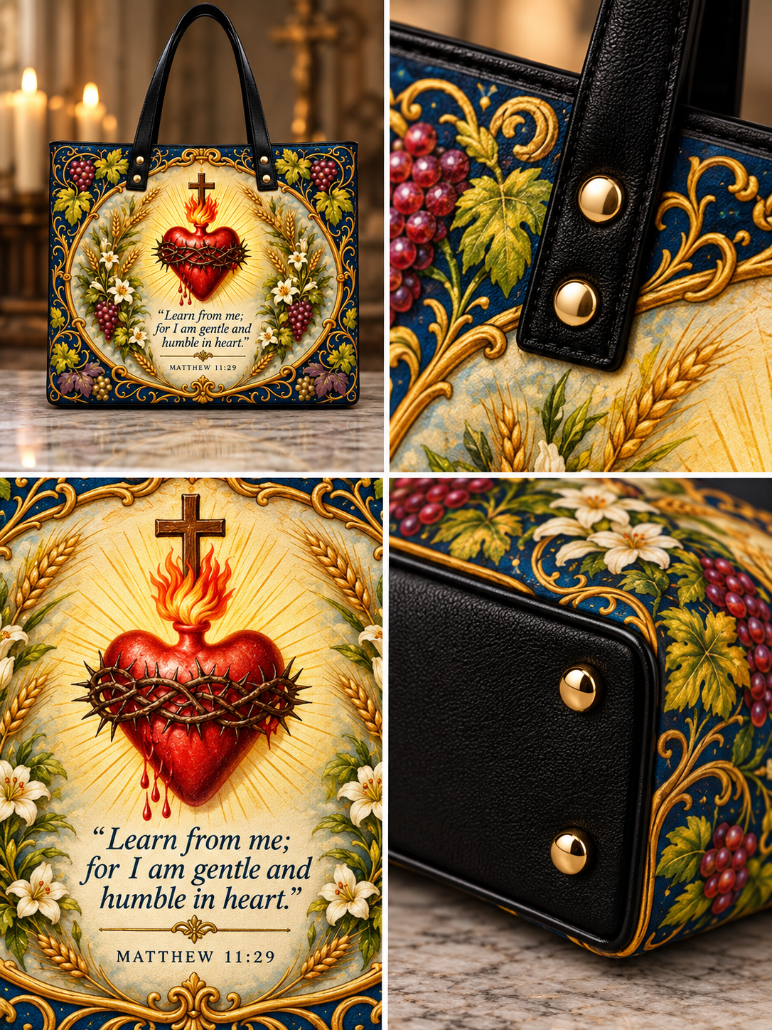 Blessed Virgin Mary Sacred Heart & Eucharistic Grace Shoulder Tote Bag