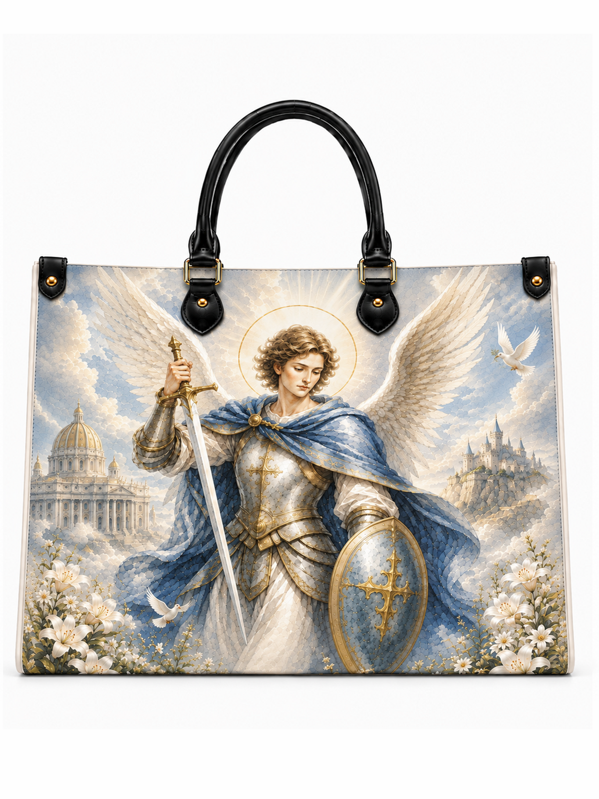 St. Michael Heavenly Defender Leather Tote Bag