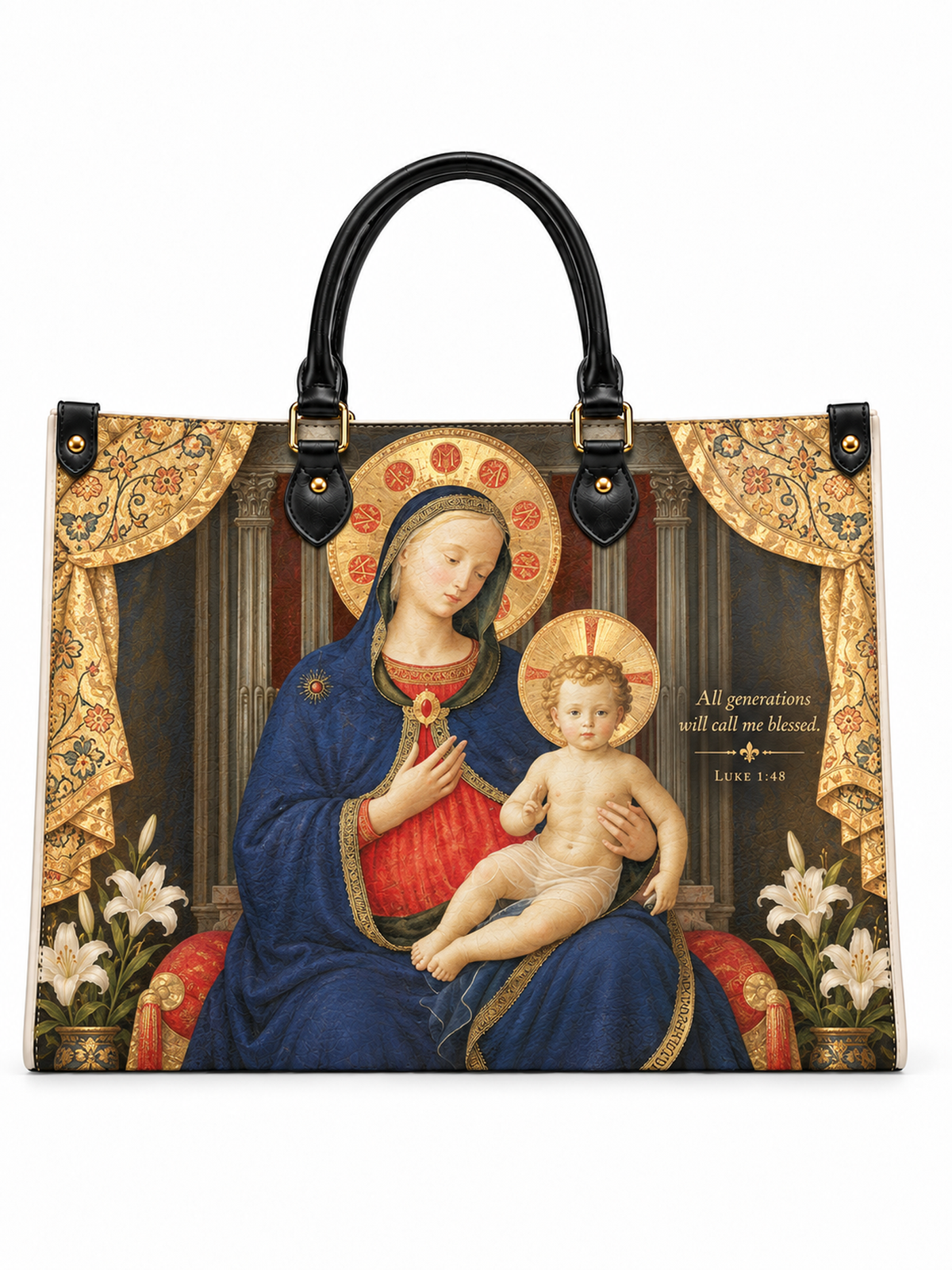 Blessed Virgin Mary & Child Leather Tote Bag