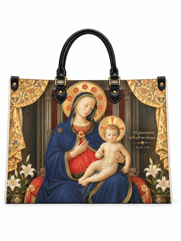 Blessed Virgin Mary & Child Leather Tote Bag