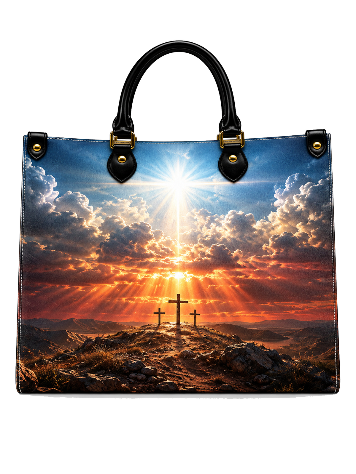The Cross Light Over Calvary Leather Tote Bag