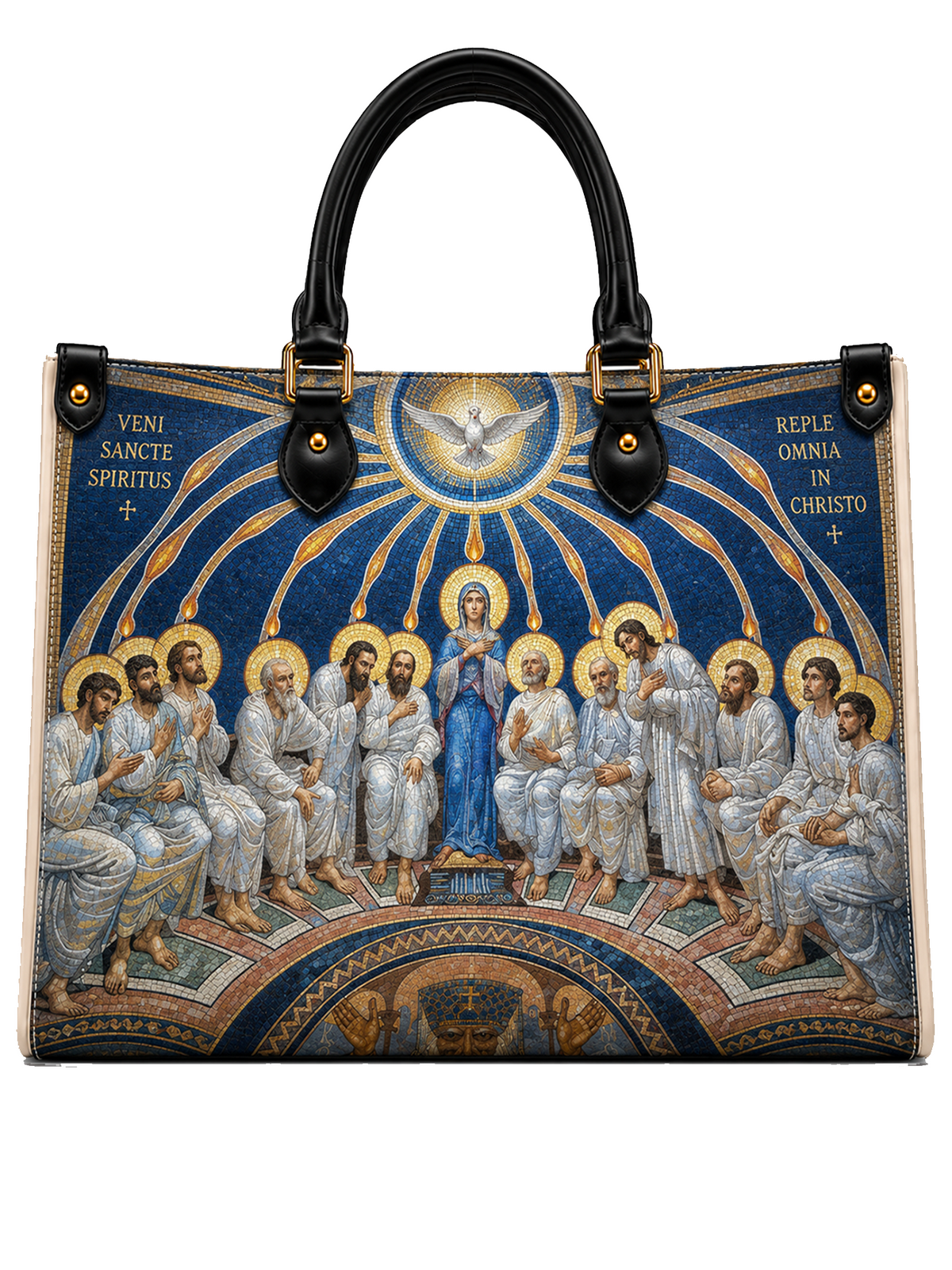 The Holy Spirit Pentecost Glory Leather Tote Bag