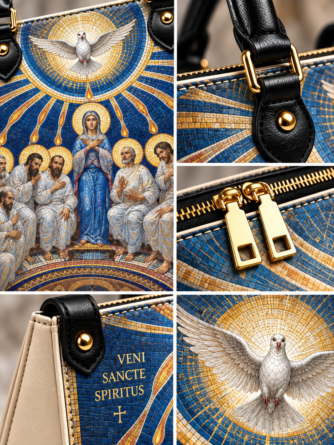 The Holy Spirit Pentecost Glory Leather Tote Bag
