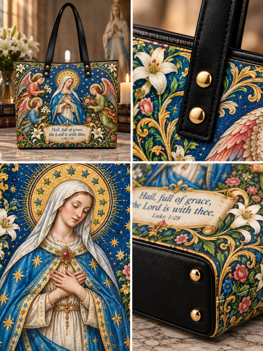 Blessed Virgin Mary Grace & Heavenly Angels Shoulder Tote Bag