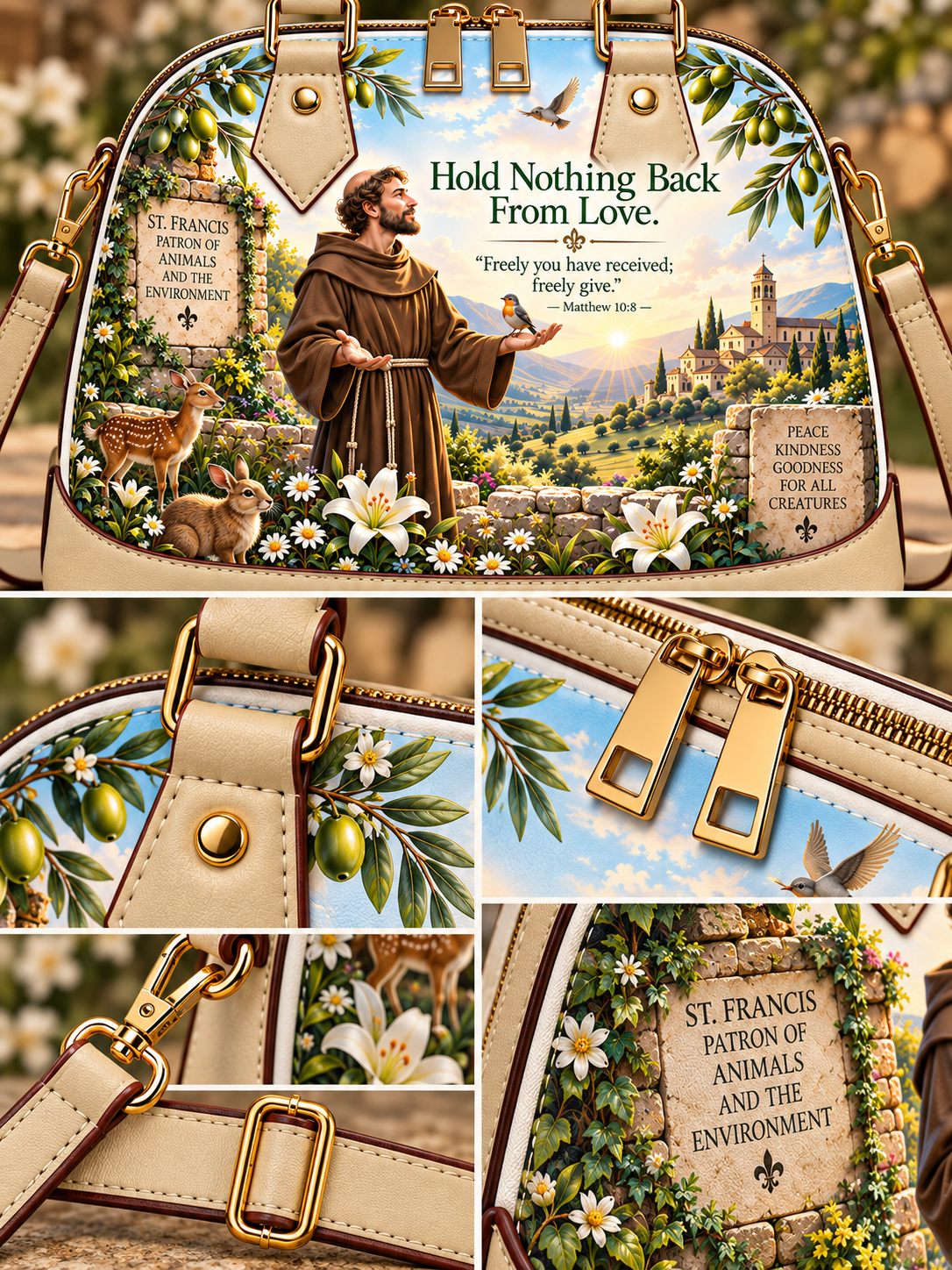 St. Francis Love With Open Hands Dome Satchel