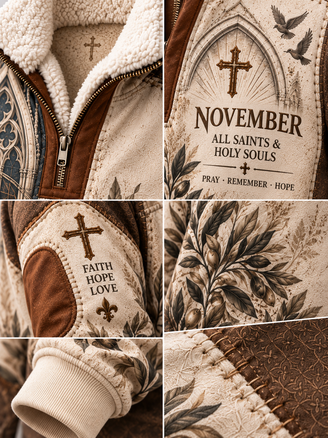 All Saints & Holy Souls Faith Hope Love Fur Collar Sweatshirt