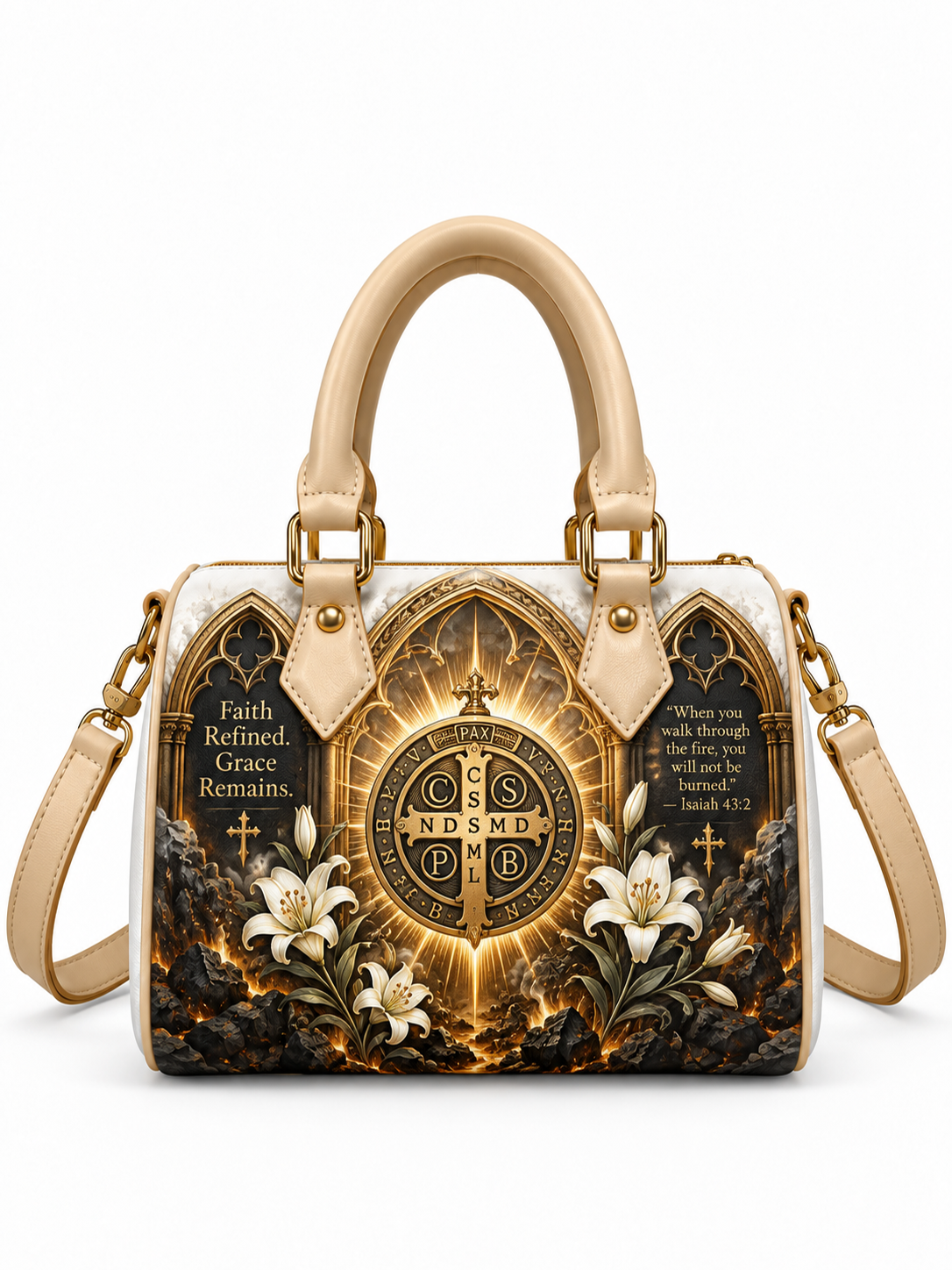 St. Benedict Faith Refined Grace Remains Boston Bag