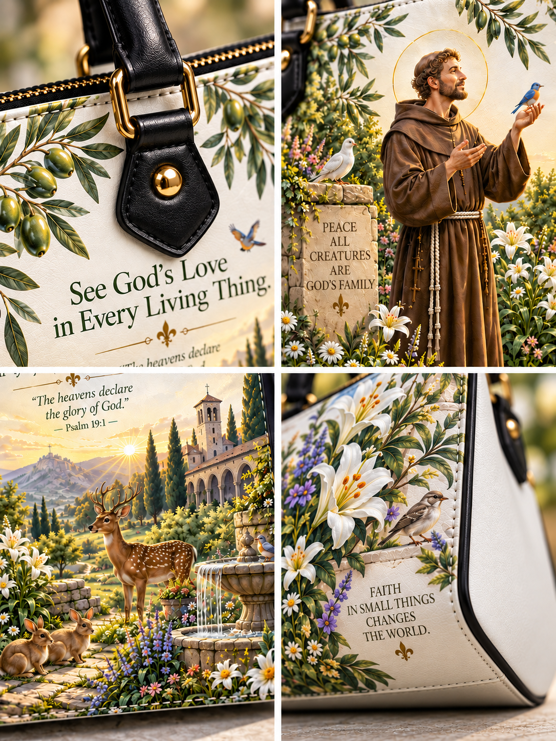St. Francis God’s Love In Every Living Thing Leather Tote Bag