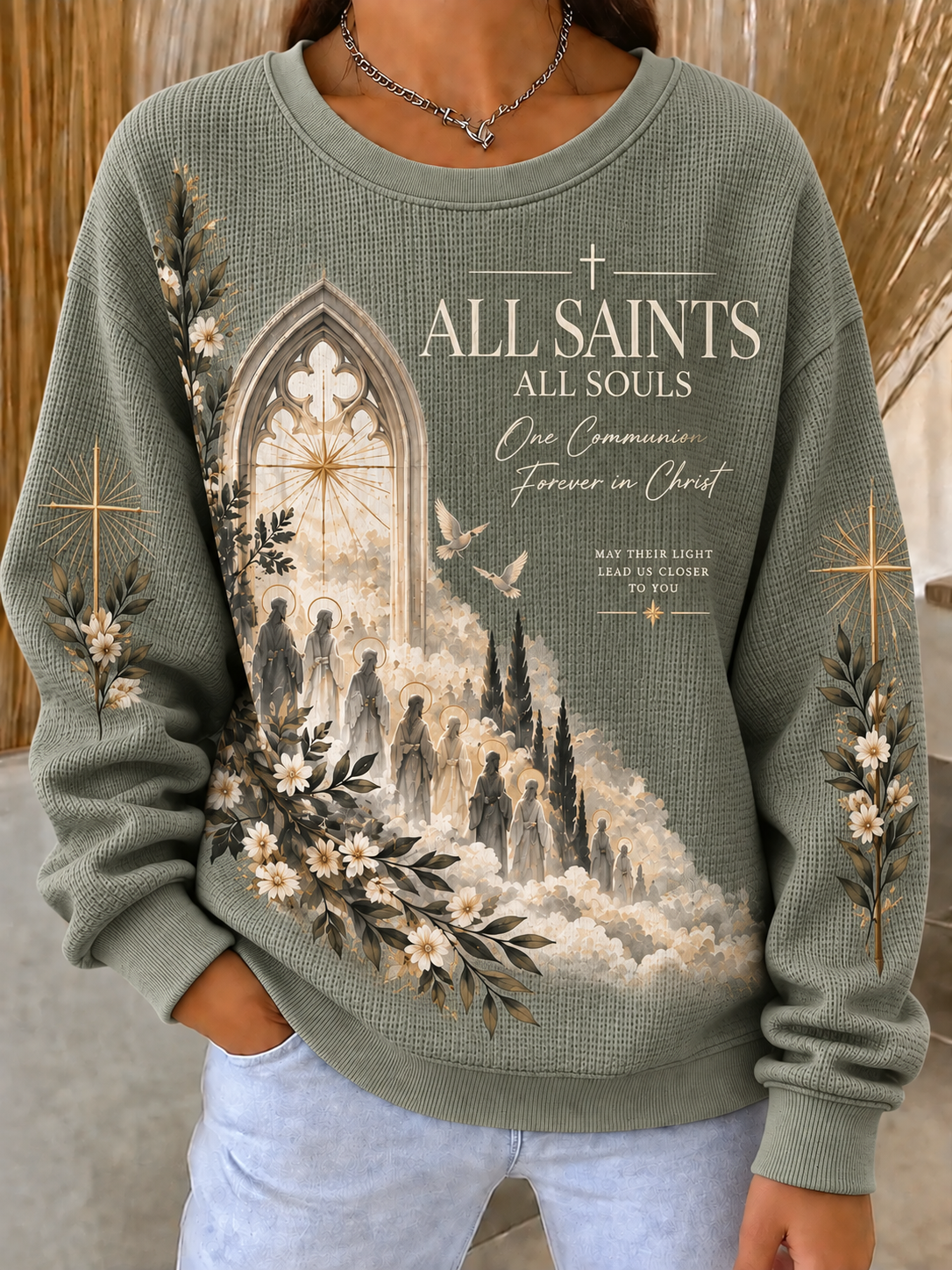 All Saints & Holy Souls Forever In Christ Women's Waffle Sweatshirt
