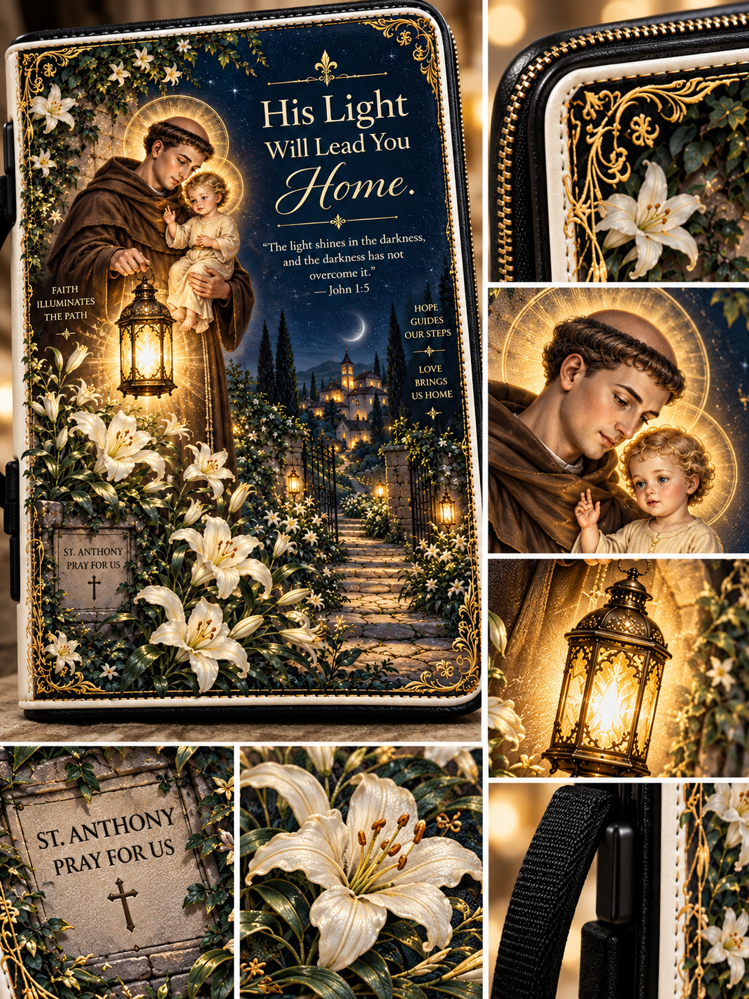 St. Anthony His Light Will Lead You Home Leather Clutch Bag