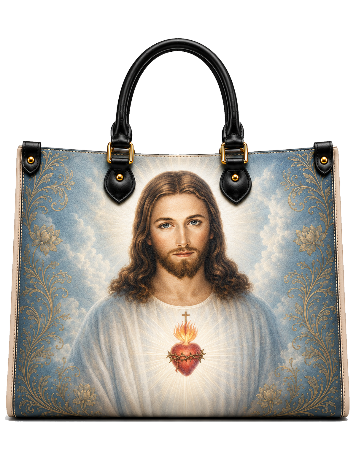 The Son Sacred Heart Of Mercy Leather Tote Bag