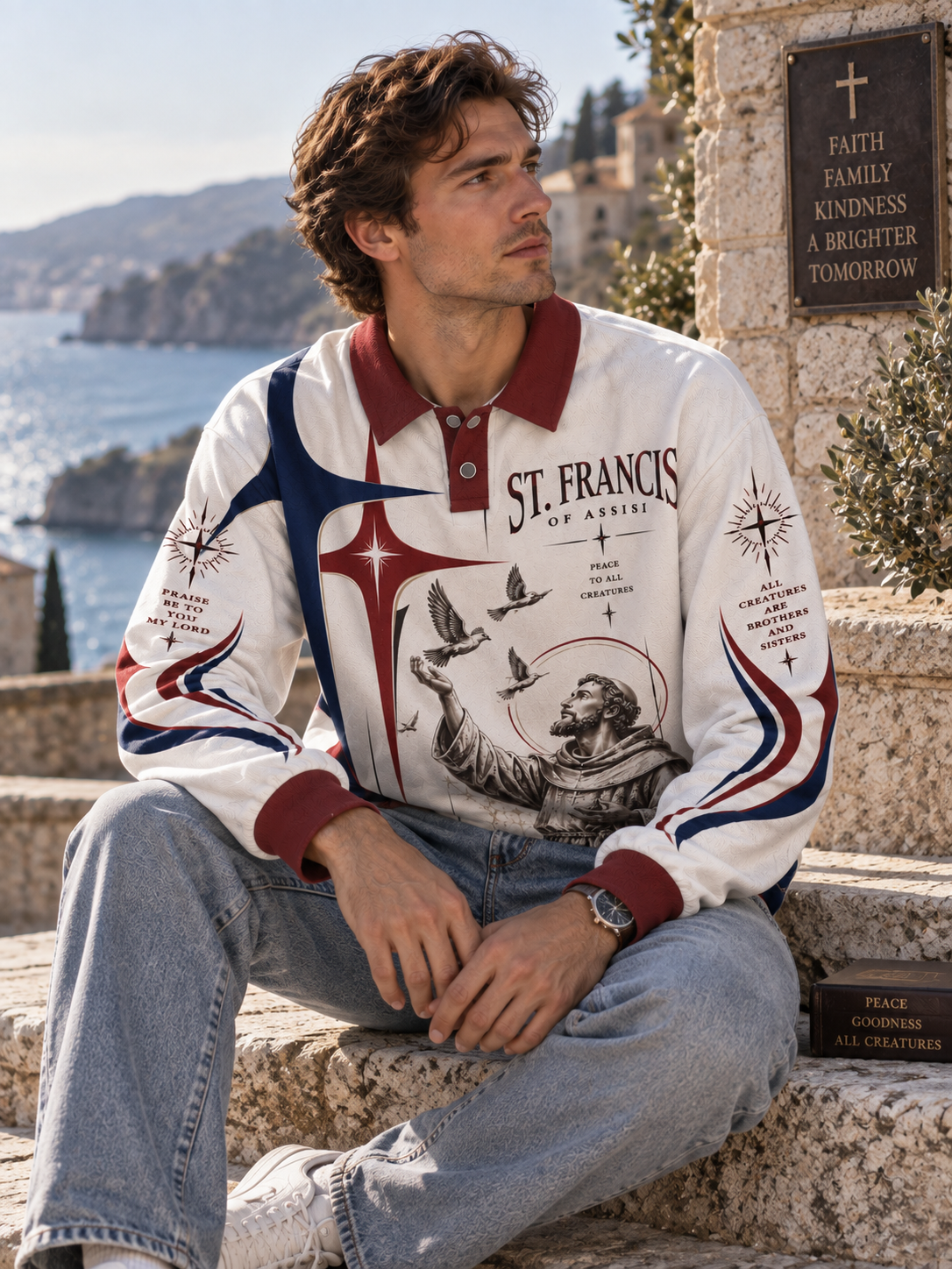 St. Francis Of Assisi Peace To All Creatures Long Sleeve Polo
