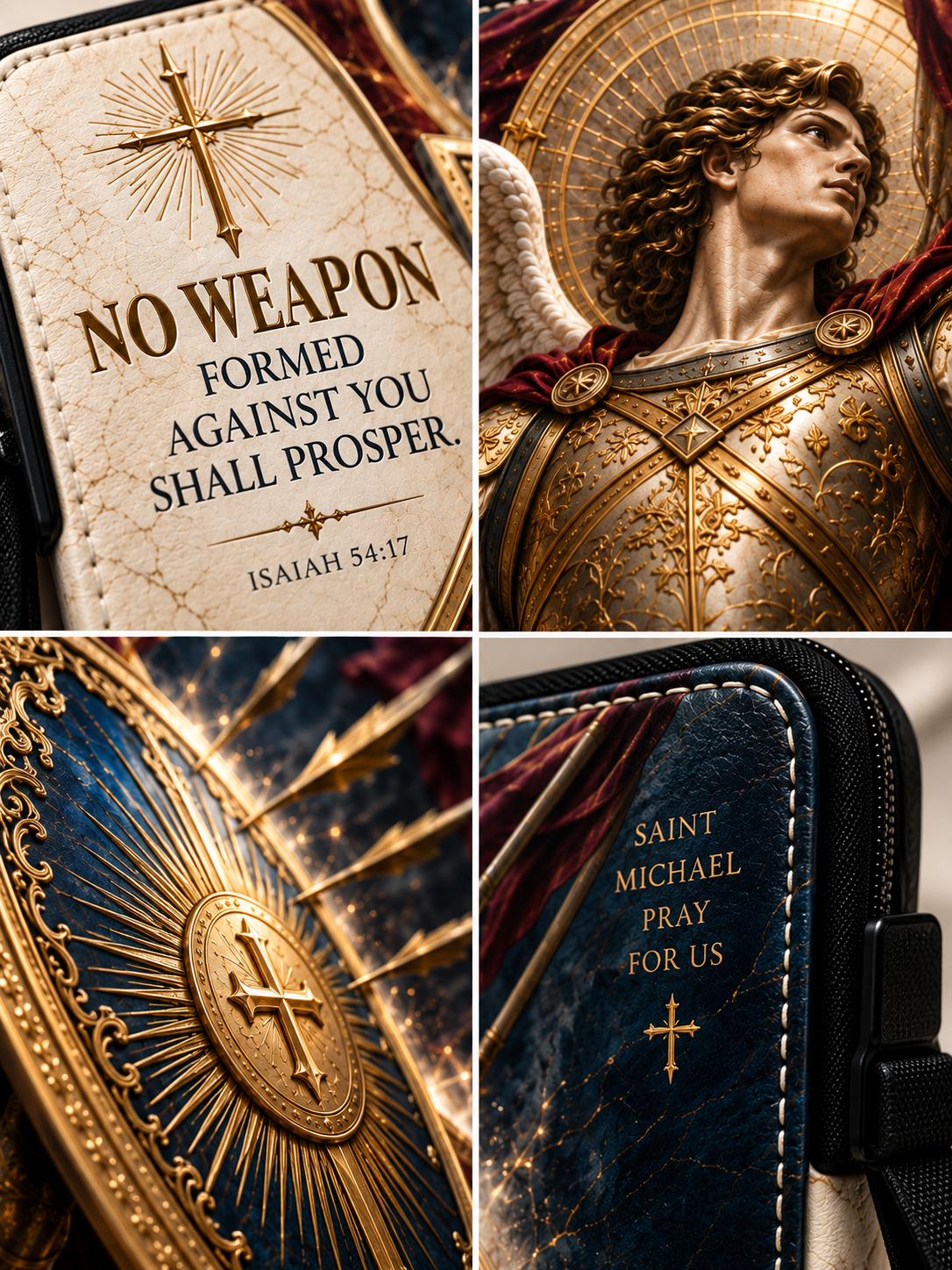 St. Michael No Weapon Shall Prosper Leather Clutch Bag