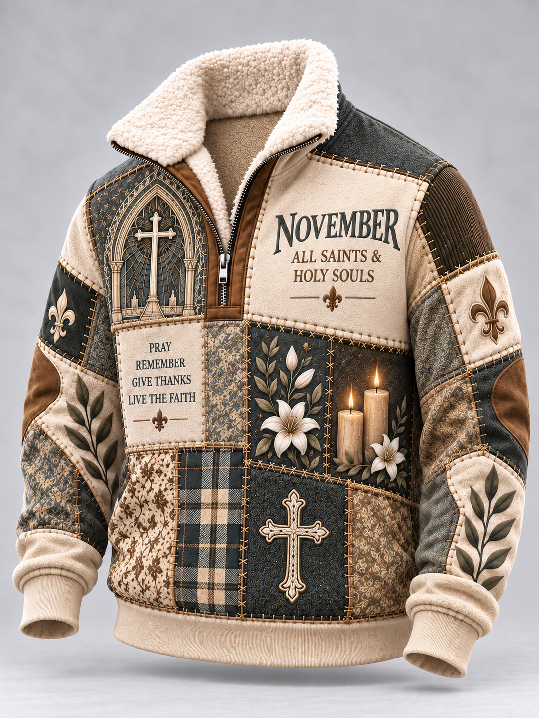 All Saints & Holy Souls November Remembrance Fur Collar Sweatshirt