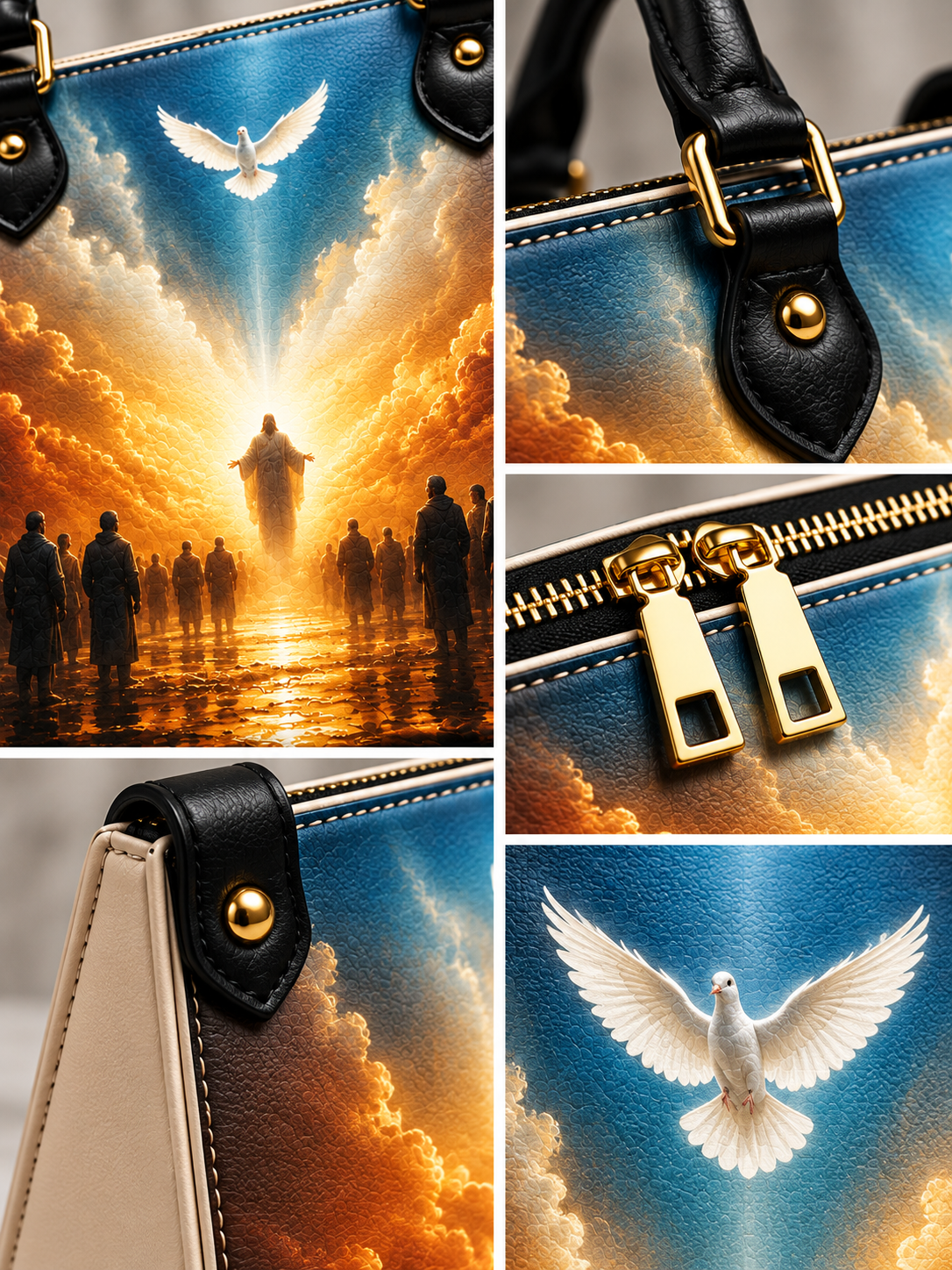 The Holy Spirit Divine Revelation Leather Tote Bag