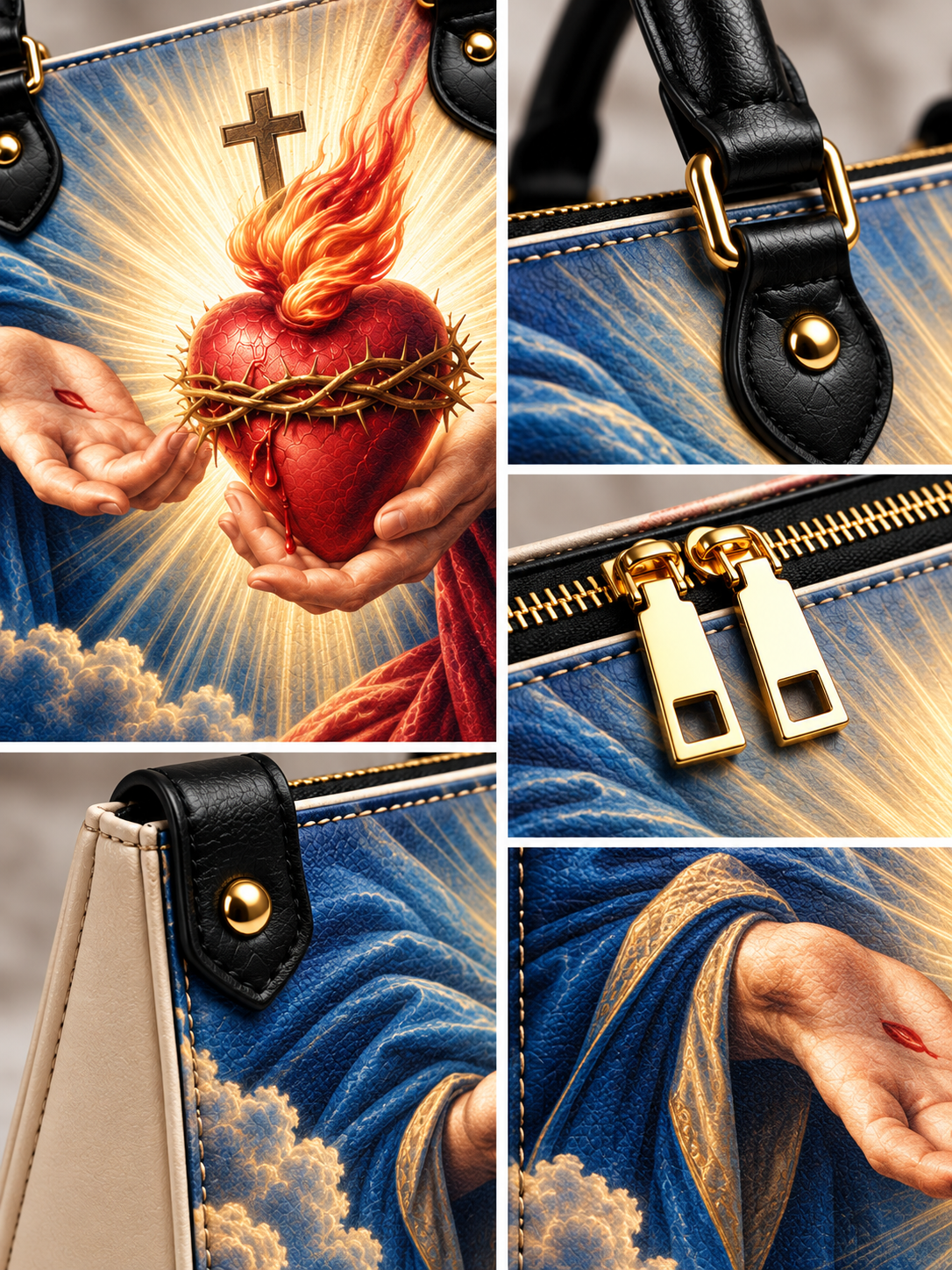 The Sacred Heart Of Mercy Leather Tote Bag