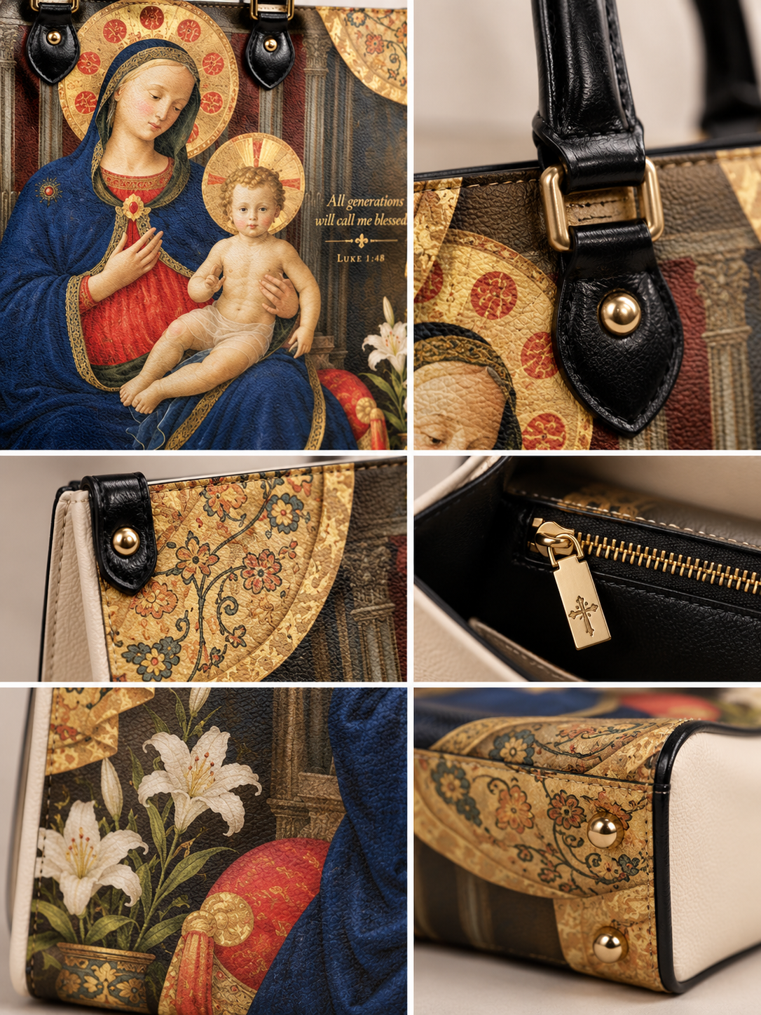 Blessed Virgin Mary & Child Leather Tote Bag