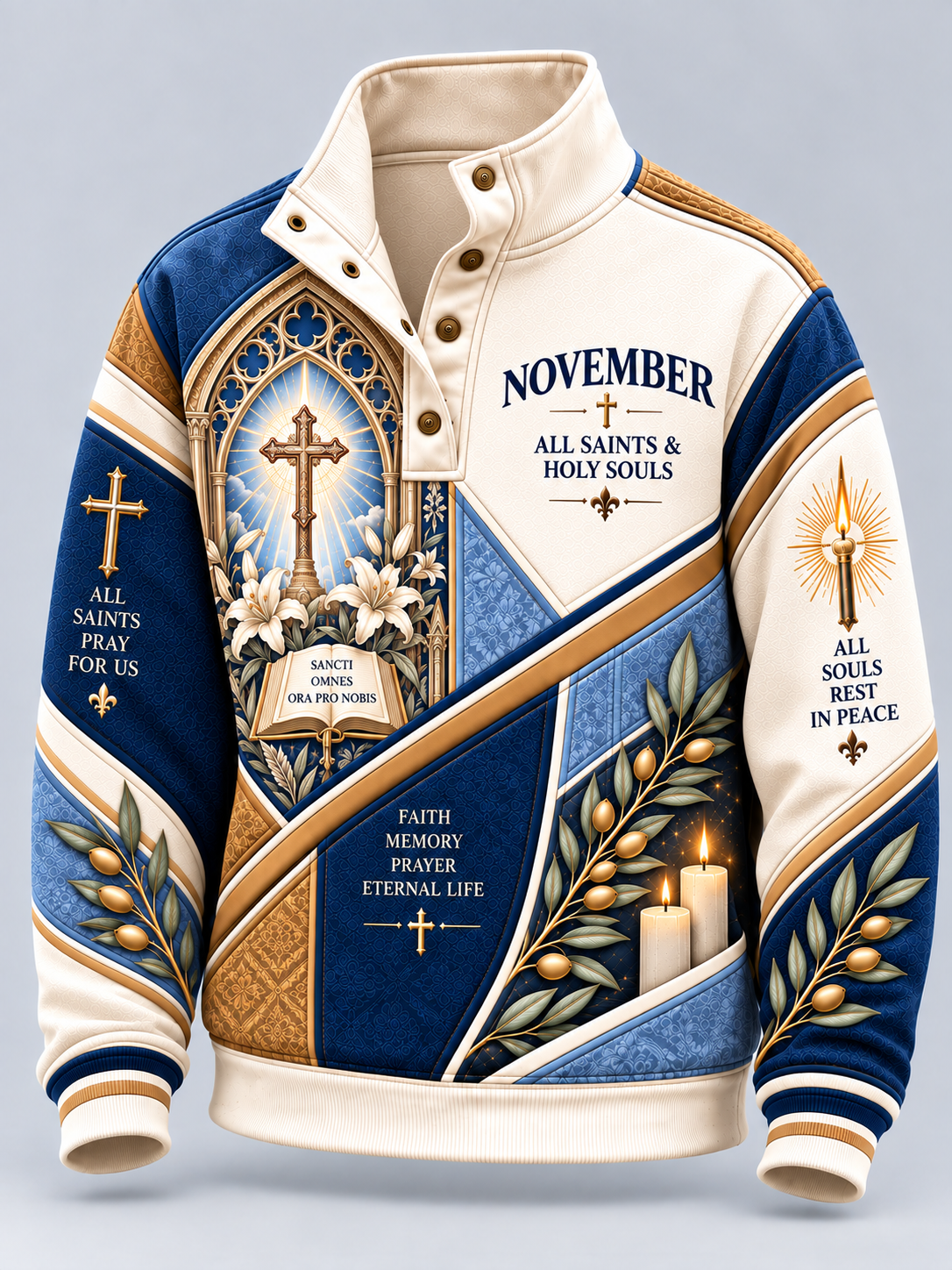 All Saints & Holy Souls Faith & Remembrance High Neck Button Sweatshirt