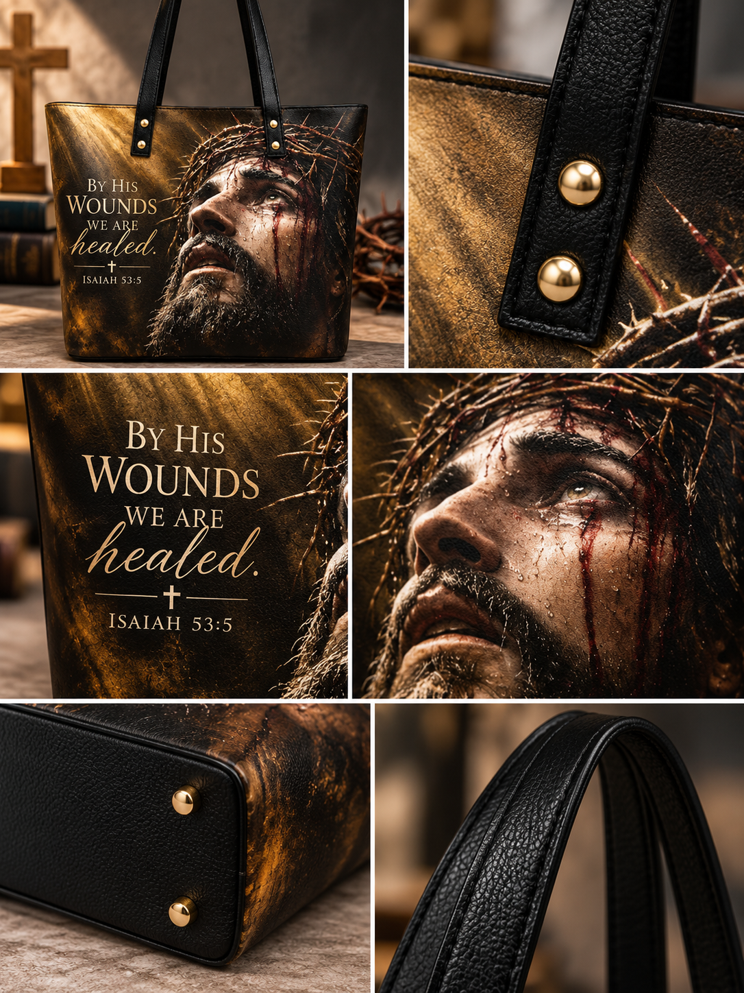 Crown of Thorns Passion of Christ "By His Wounds" Shoulder Tote Bag