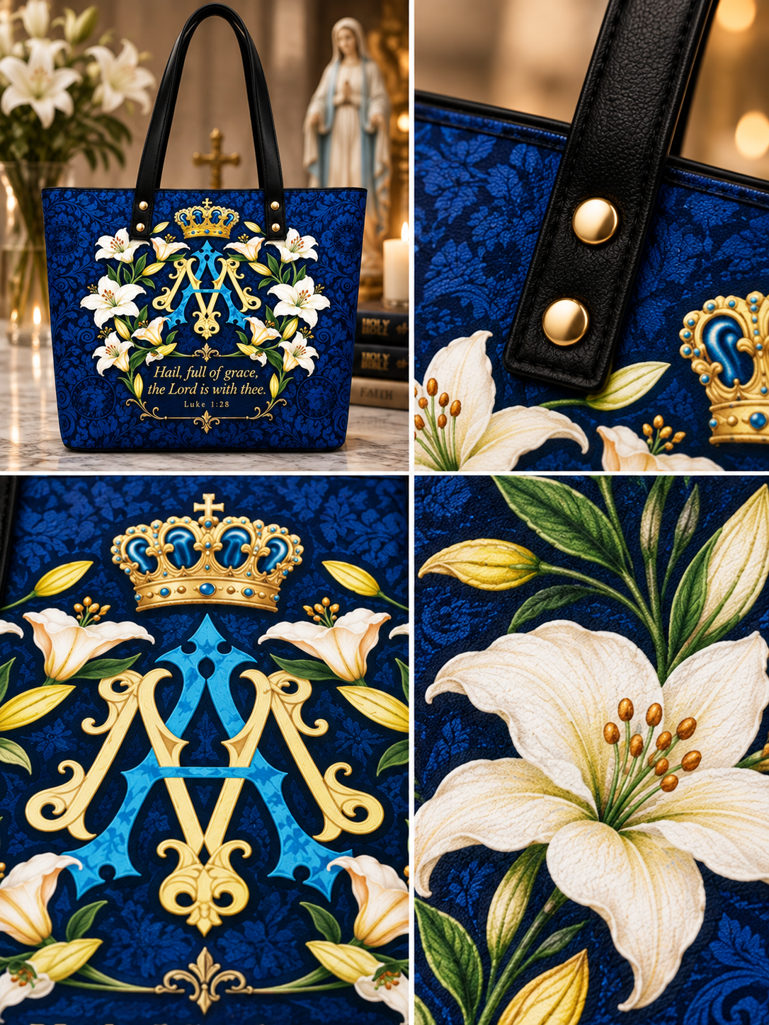 Blessed Virgin Mary Royal Ave Maria Monogram Shoulder Tote Bag