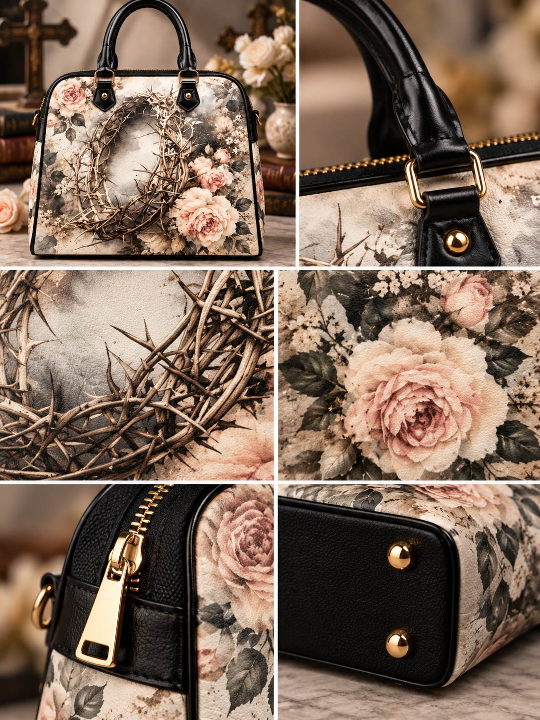 Crown of Thorns Vintage Rose Dome Bag