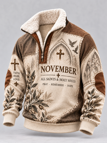 All Saints & Holy Souls Faith Hope Love Fur Collar Sweatshirt