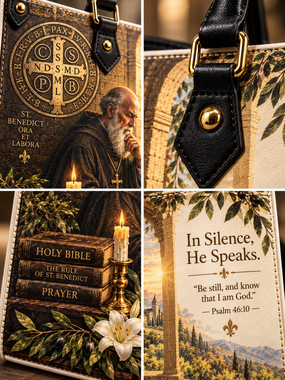 Benedict In Silence He Speaks Leather Tote Bag