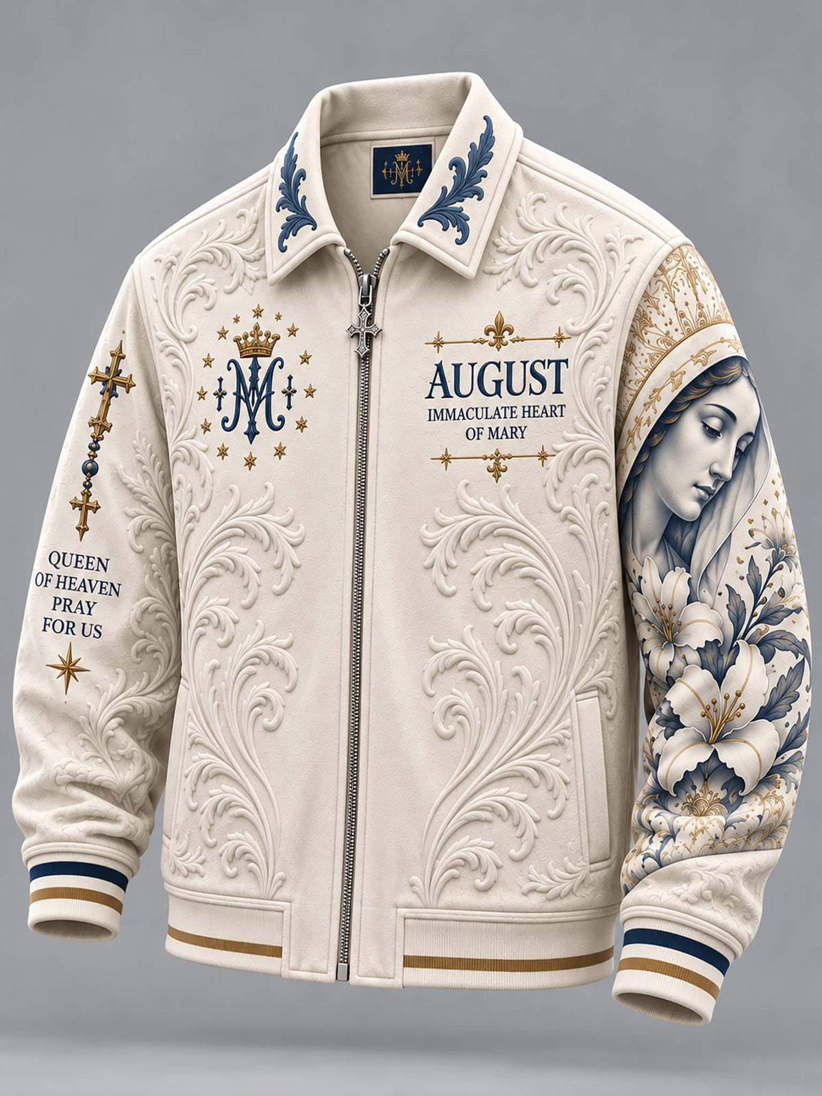 Immaculate Heart Of Mary Queen Of Heaven Collar Zip-up Jacket