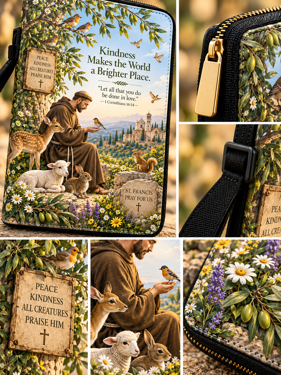 St. Francis Kindness Makes The World Brighter Leather Clutch Bag