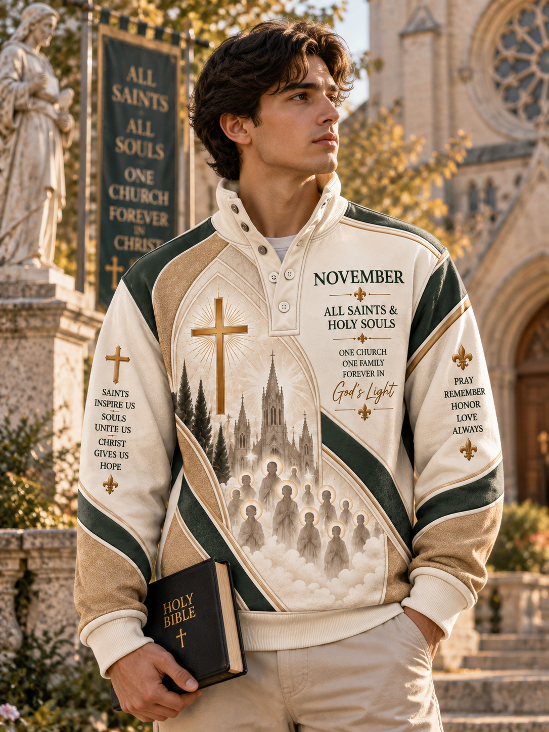 All Saints & Holy Souls One Church One Family High Neck Button Sweatshirt