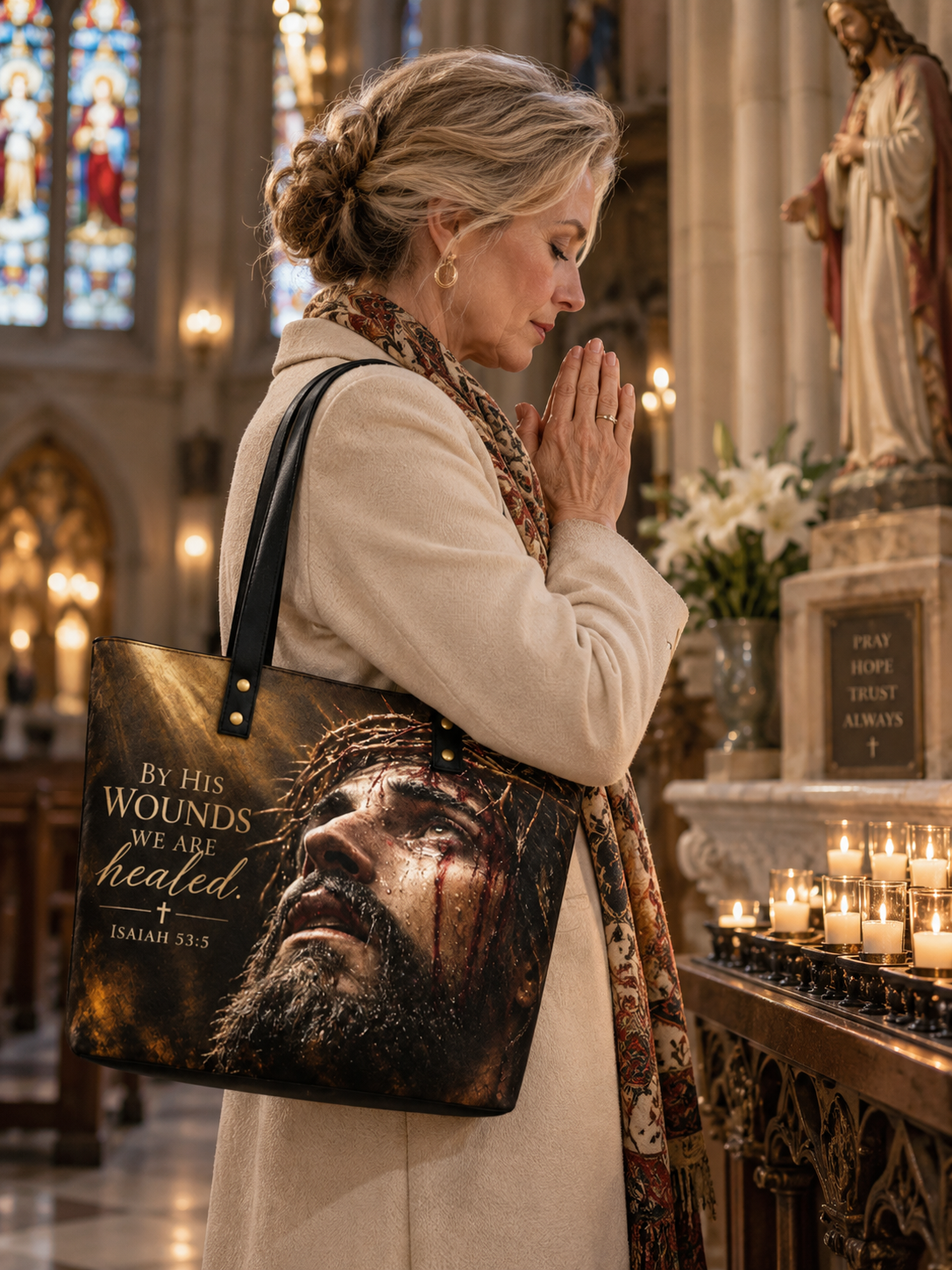 Crown of Thorns Passion of Christ "By His Wounds" Shoulder Tote Bag